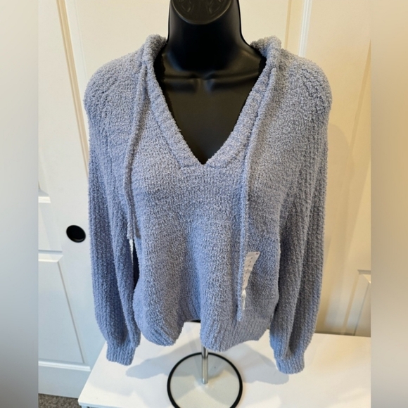 So Blue Soft Fuzzy Hooded V-Neck Sweater.Size Small NWT - Picture 1 of 4